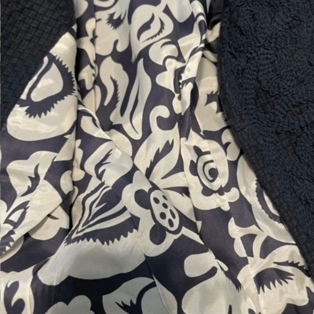 Nanette Lepore Lace Embroidered Tweed Blazer Navy Blue Embellishment Fitted 0 - Picture 9 of 11